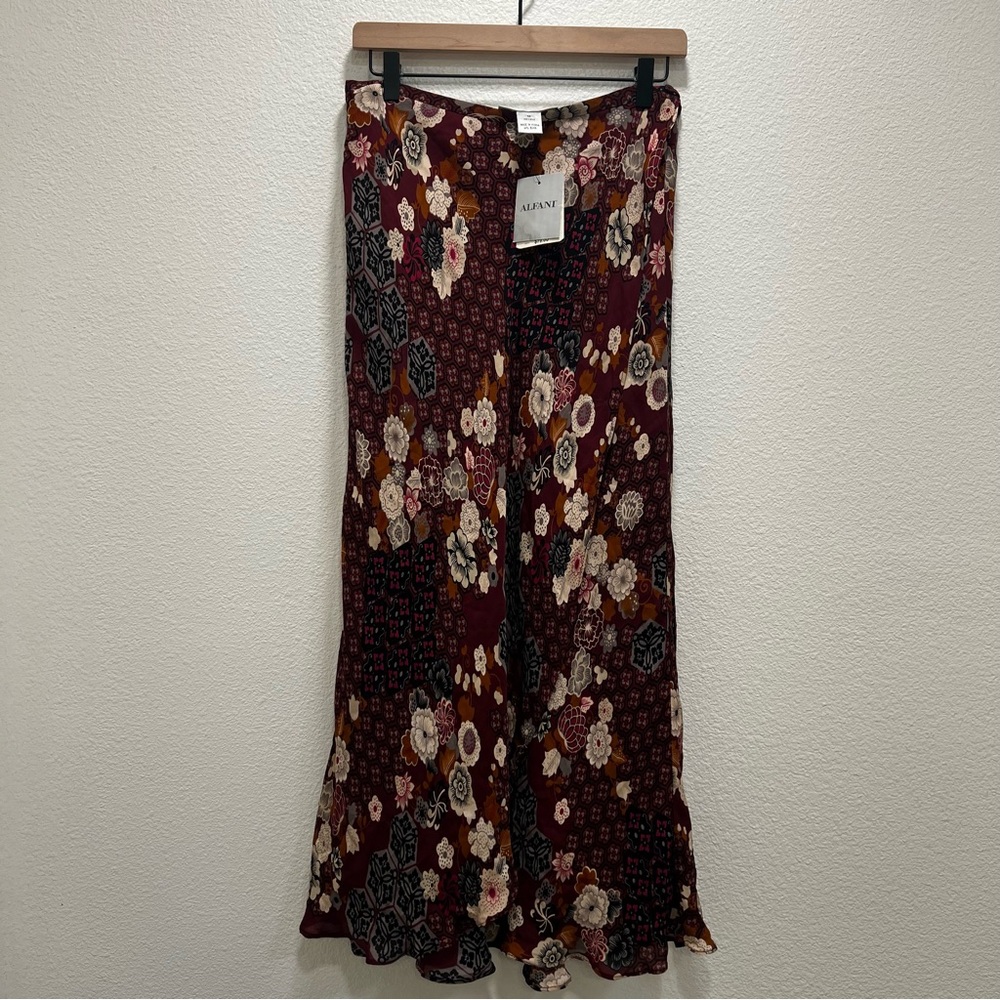 Vintage NWT Alfani 100% Silk Maxi Wrap Skirt Ruffle Hem 90s Asian Inspired Sz 12